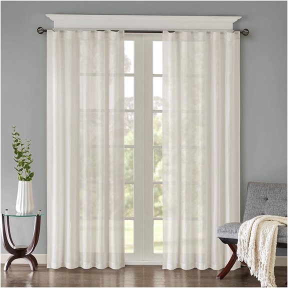 JERFIT White Crushed Sheer Curtain Panels Pair 42x95 Inches, Light Filtering Polyester Window Drapes with Rod Pocket & Back Tabs for Living Room Bedroom