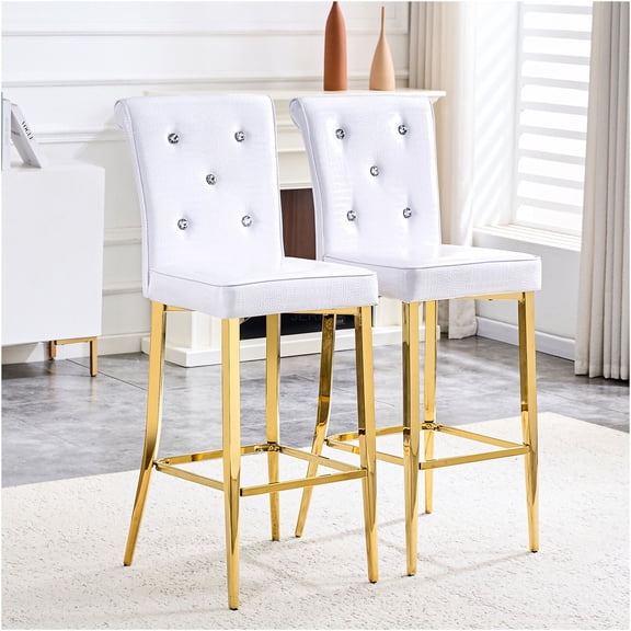 JERFIT White Faux Alligator Bar Stools Set of 2, Crystal Bucket Accent Chairs for Kitchen Island, Water-Resistant PVC Leather Counter Height Stools
