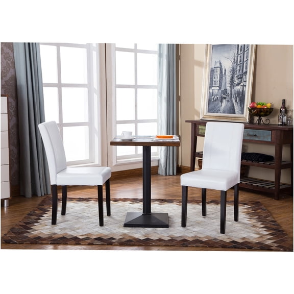 JERFIT White Faux Leather Upholstered Dining Chairs, Set of 2 Modern Parson Chairs with Wood Legs for Kitchen, Office, Living Room