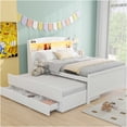 thumbnail image 1 of JERFIT White Full Platform Bed with LED Headboard, Trundle Bed, 3 Storage Drawers, No Box Spring Needed, Solid Wood Frame, 1 of 10