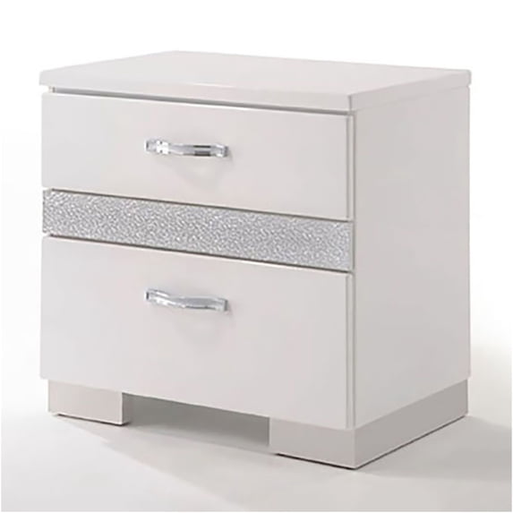 JERFIT White Glamour 3-Drawer Nightstand with Hidden Jewelry Organizer, High-Gloss Modern Bedside Table for Bedroom