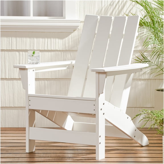 JERFIT White HDPE Modern Adirondack Chair for Outdoor, All-Weather Resin Patio Lawn Garden Chair with Ergonomic Back