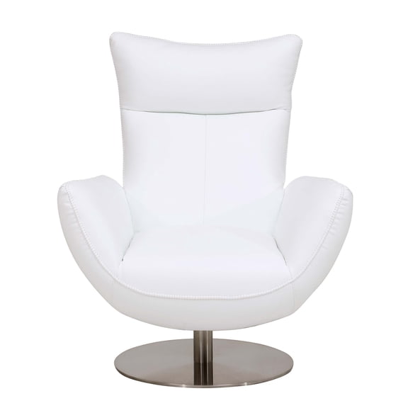 JERFIT White Italian Leather Loveseat Sofa with Chrome Base for Modern Living Room