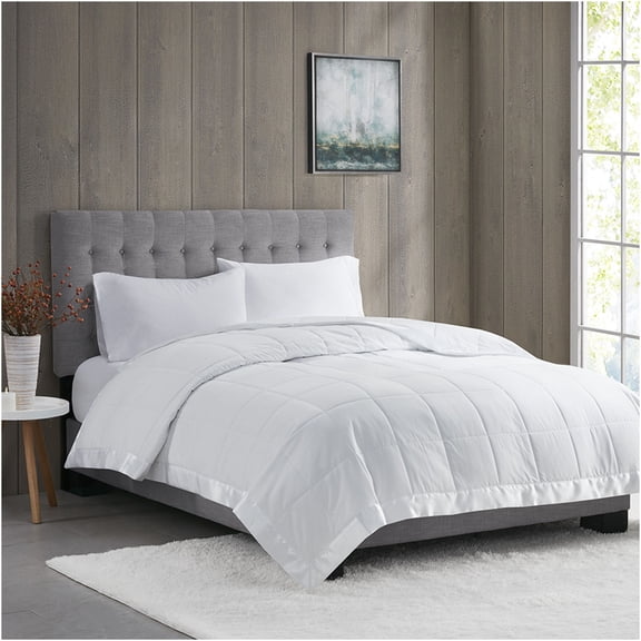 JERFIT White King Size Down Alternative Blanket, Lightweight All-Season Comforter with Satin Trim, Hypoallergenic & OEKO-TEX Certified