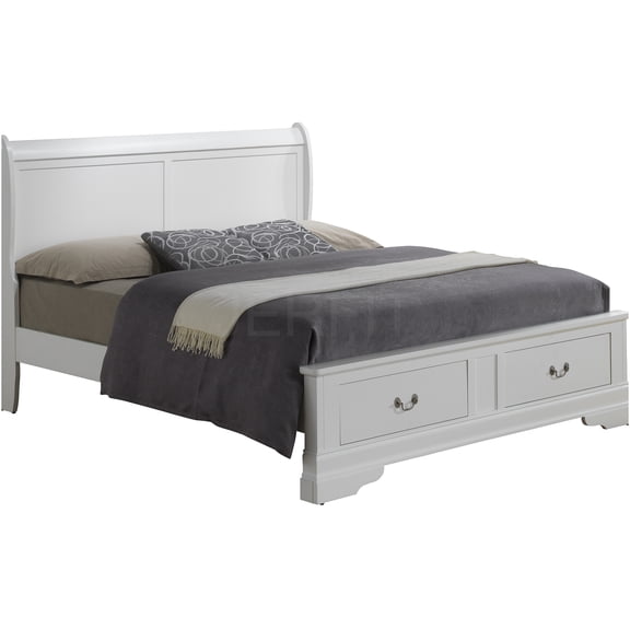 JERFIT White King Size Storage Bed with 4 Drawers, Classic Traditional Platform Bed Frame, Particle Board, 89"D x 79"W x 33"H