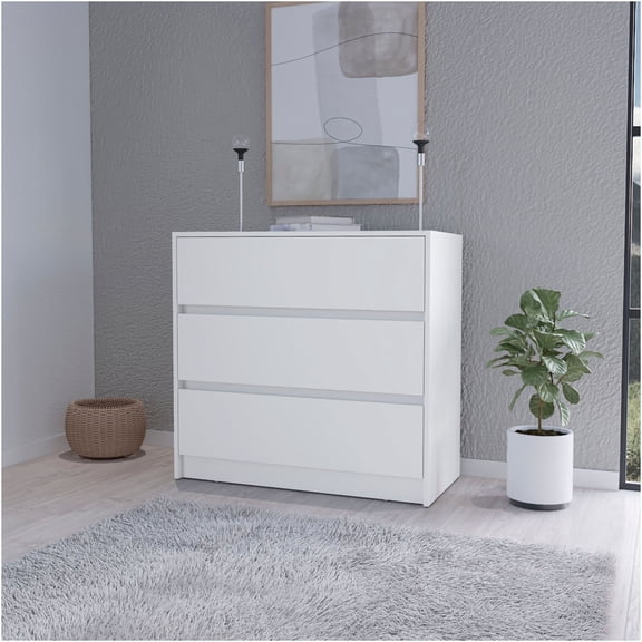 JERFIT White Modern 3-Drawer Dresser, Compact Chest of Drawers with Smooth Gliding Drawers for Bedroom, Living Room, Entryway