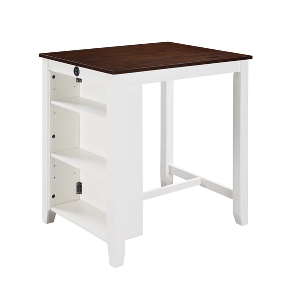 JERFIT White Modern Counter Height Dining Table with USB Charging Ports, Storage Shelves for Small Space Kitchen, Breakfast Nook