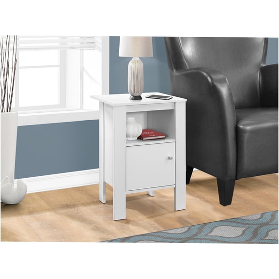 JERFIT White Modern End Table with Storage Cabinet, Accent Nightstand for Living Room & Bedroom, Small Side Table with Shelf