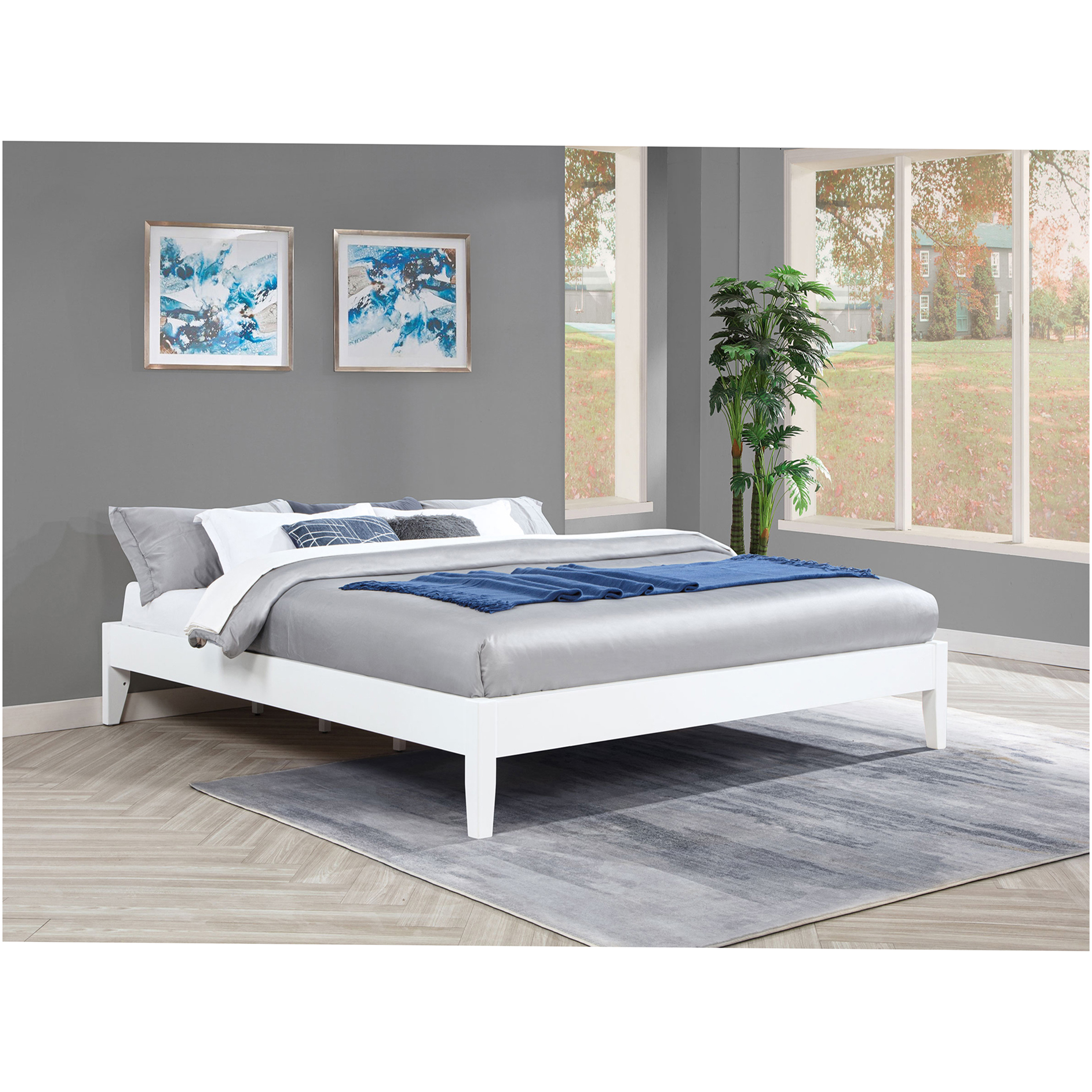 JERFIT White Modern King Size Platform Bed Frame with Slats, No Box Spring Needed, Low Profile Wood Bed for Bedroom