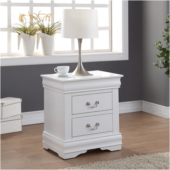 JERFIT White Modern Nightstand with 2 Drawers, French Dovetail Construction, Brushed Nickel Handles, Synthetic Wood Bedside Table for Bedroom