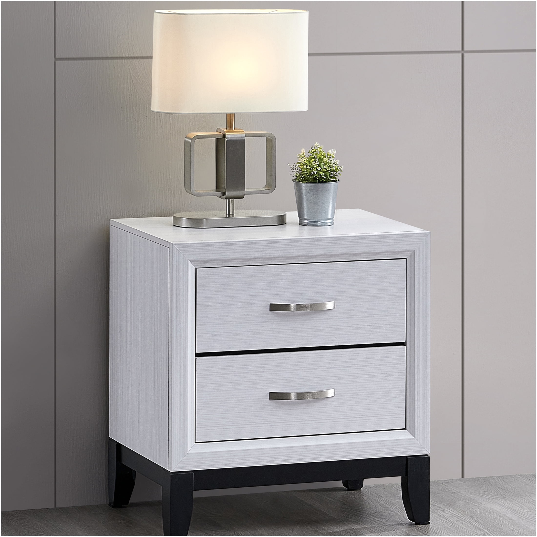 JERFIT White Modern Nightstand with 2 Drawers, Wood Bedside Table with ...