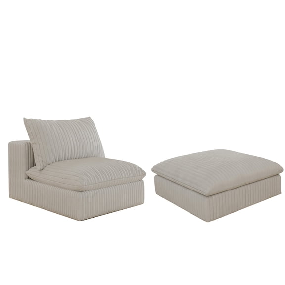 JERFIT White Modular Sectional Sofa, 2-Seater Feather Filled Cushion Fabric L-Shaped Couch with Ottoman for Living Room