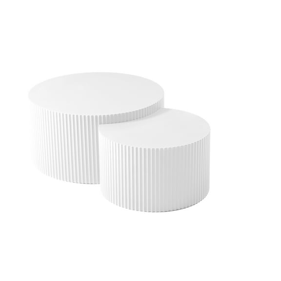 JERFIT White Nesting End Tables Set of 2, Handcrafted Relief Pattern Round Side Coffee Tables for Living Room, Bedroom, Office, No Assembly Required