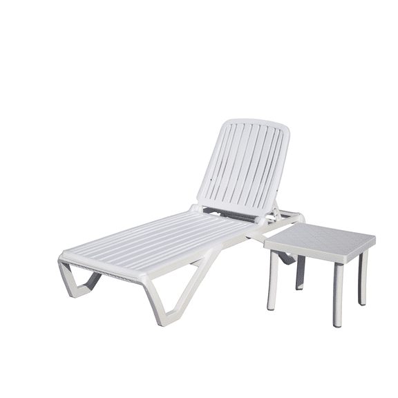 JERFIT White Outdoor Pool Lounge Chair with Side Table, 5-Position Adjustable Recliner, Stackable Chaise for Beach, Swimming Pool & Patio