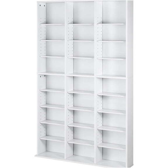 JERFIT White Particle Board Media Storage Display Shelf with 9 Layers and 27 Compartments for CD and Media Collection Organization