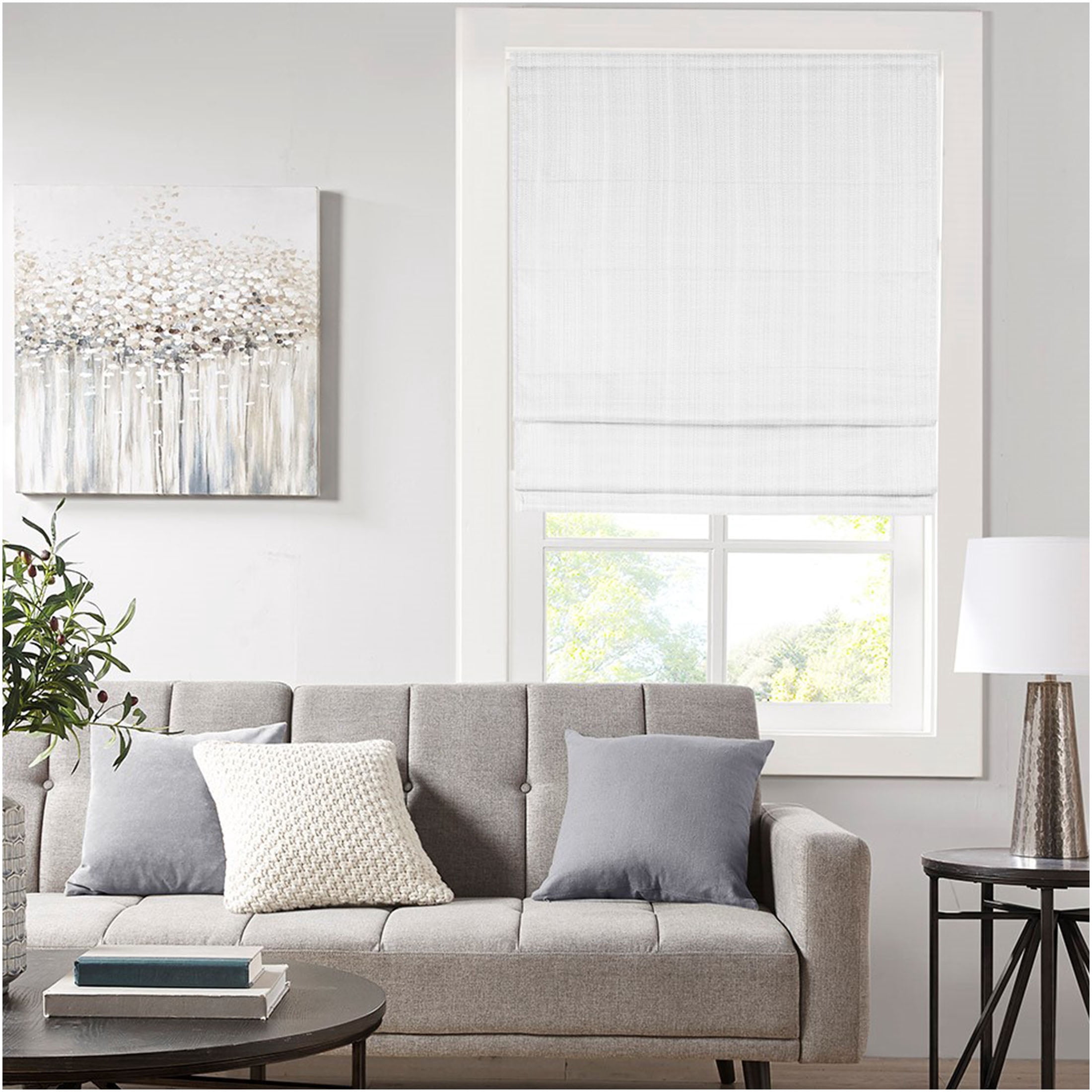 Polyester Windows JERFIT White Polyester Basketweave Cordless Roman Shade for Windows ...