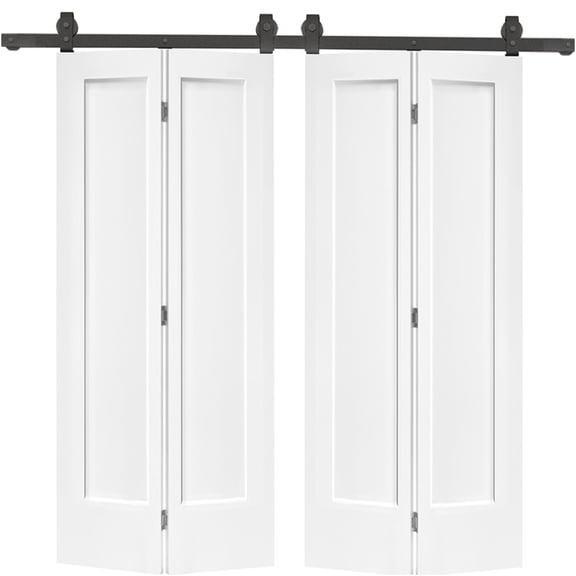 JERFIT White Primed MDF Double Bi-Fold Interior Door Set 72 in. Total Width with Sliding Hardware Assembly