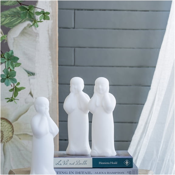 JERFIT White Resin Three Wise Monks Statue Set for Home Decor, See No Evil Hear No Evil Speak No Evil Figurines, Meditation Ornament for Tabletop, Shelf, Mantel