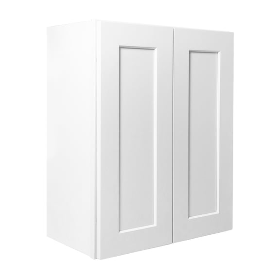 JERFIT White Shaker Wall Cabinet with Adjustable Shelves, Double Door Storage Cabinet for Kitchen, Bathroom, Laundry Room, Solid Wood Frame, Easy Assembly (27x12x30 Inches)