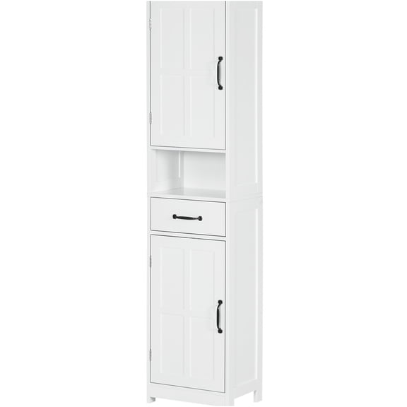 JERFIT White Slim Bathroom Storage Cabinet with Drawer, Adjustable Shelves, Freestanding Linen Tower Organizer for Bathroom Essentials, Towels & Supplies