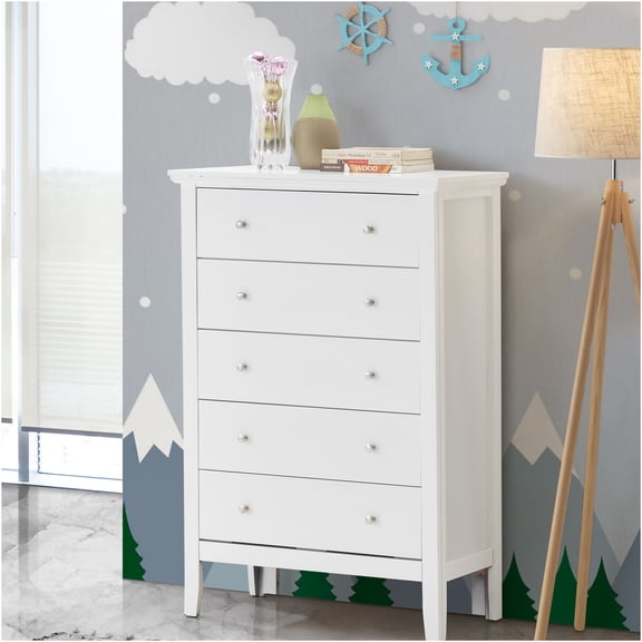 JERFIT White Storage Chest with Drawers, French Dovetail Design, Particle Board Bedroom Organizer for Clothes and Linens