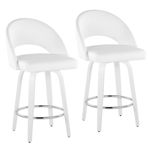 JERFIT White Swivel Counter Stools Set of 2, Modern PU Leather Bar Stools with Chrome Footrest for Kitchen Island, Breakfast Nook