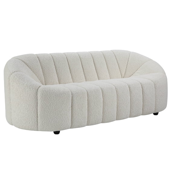 JERFIT White Teddy Sherpa Sofa 70" Loveseat, Plush Upholstered 2-Seater Couch with Solid Wood Frame for Living Room, Apartment