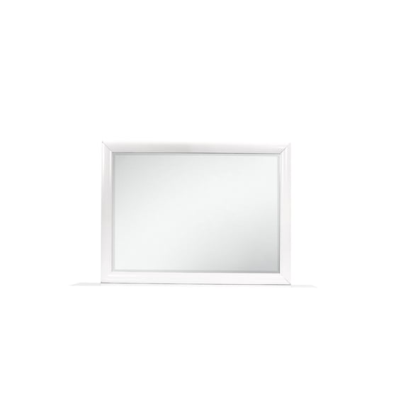 JERFIT White Transitional Dresser Mirror, Solid Wood and MDF Freestanding Vanity Mirror with Wood Trim for Bedroom