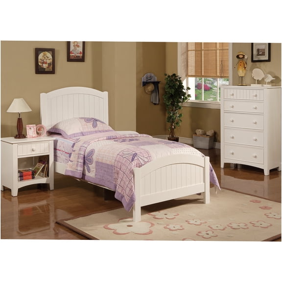 JERFIT White Twin Bedroom Set with Headboard, Nightstand & 5-Drawer Chest, 3-Piece Transitional Style Wood Furniture