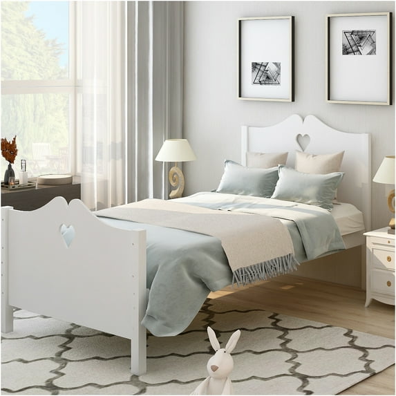 JERFIT White Twin Size Bed Frame with Headboard Footboard, Solid Wood Platform Bed with Slat Support, No Box Spring Needed, Modern Minimalist Design for Bedroom