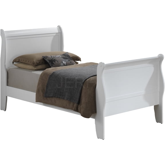 JERFIT White Twin Size Bed Frame with Headboard, Classic Style Platform Bed with Slats, No Box Spring Needed, 87D x 41W x 44H Inches