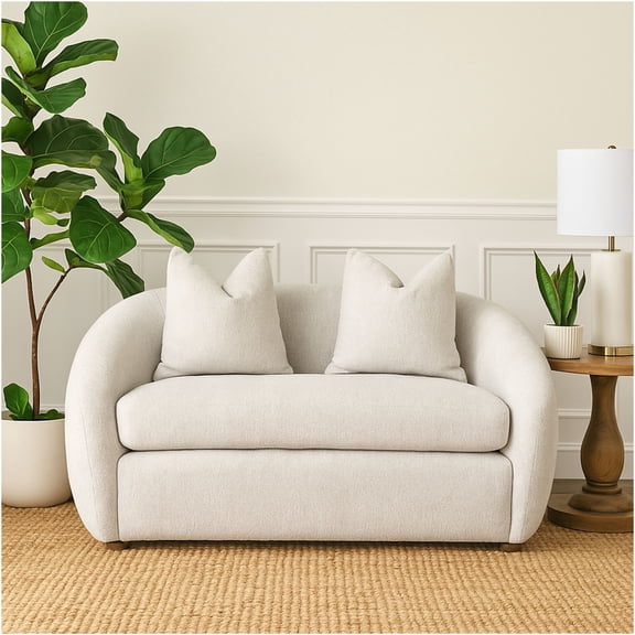 JERFIT White Upholstered Loveseat Sofa with Reversible Cushions & Throw Pillows for Living Room, Apartment