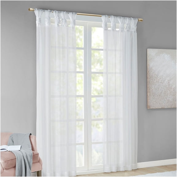 JERFIT White Voile Sheer Curtains 50x63 Inch Window Panel Pair, Light Filtering Twisted Tab Top Polyester Drapes for Living Room Bedroom