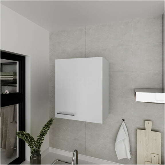 JERFIT White Wall Mount Kitchen Cabinet with Shelves, Overhead Storage Cupboard for Bathroom, Pantry, Laundry Room