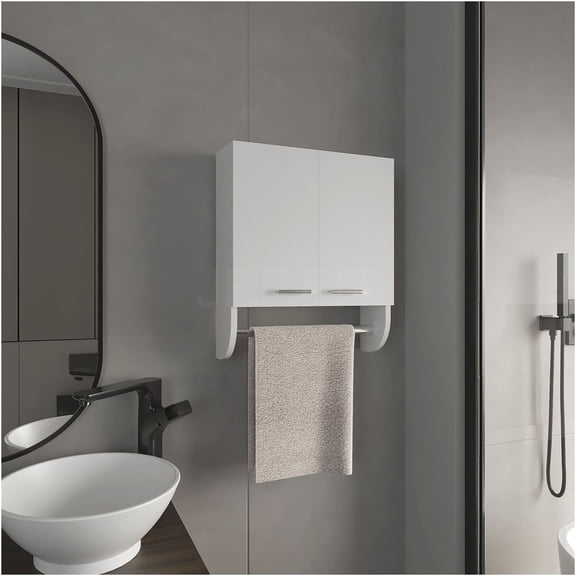 JERFIT White Wall Mount Medicine Cabinet with Doors, 2 Shelves Storage, Space Saving Bathroom Organizer, Engineered Wood