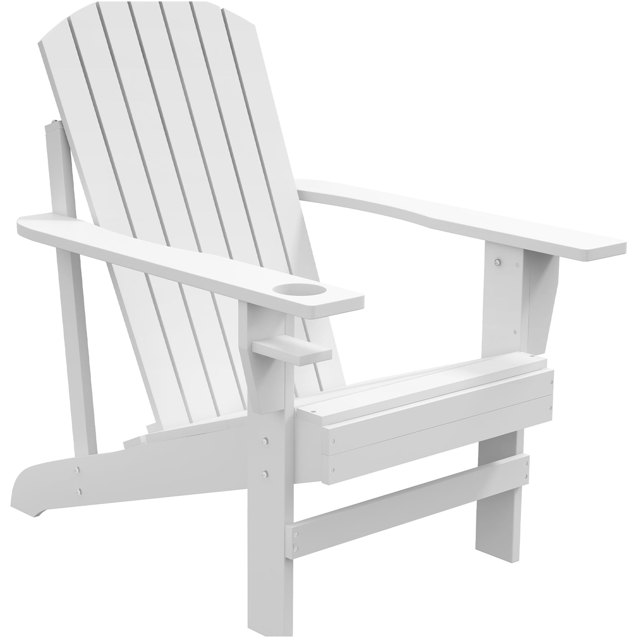 JERFIT White Wood Adirondack Chair with Cup Holder, Outdoor Patio Lounge Chair Weather-Resistant Solid Wood for Garden, Deck, Backyard, Fire Pit