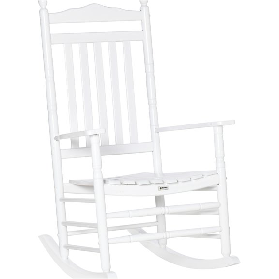 JERFIT White Wooden Rocking Chair, High-Back Traditional Porch Rocker with Ergonomic Design for Indoor Outdoor Patio Garden Lawn, 330lbs Capacity
