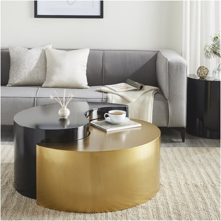 JERFIT Yin Yang Coffee Table, Modern Iron End Table with Black Gold Powder Coated Finish for Living Room, Accent Table with Artistic Design