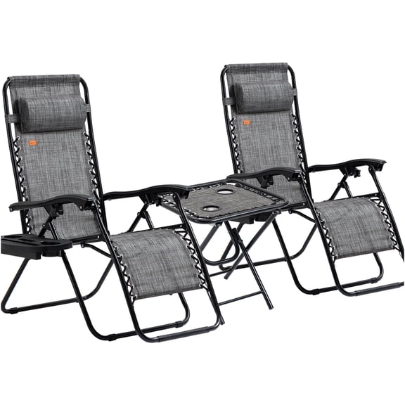 JERFIT Zero Gravity Chairs Set of 2 with Side Table, Adjustable Reclining Lounge Chairs with Cup Holders & Headrest Pillows, Foldable Patio Chairs for Backyard, Pool, Beach, Camping, Gray