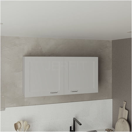 JERFIT Zurich 39 inch Wide Double Door Wall Cabinet with Shelf, White MDF Kitchen Storage for Bathroom, Laundry & Pantry