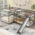 thumbnail image 1 of JERFIT Gray L-Shaped Bunk Bed with Slide, Full Over Twin Bunk Bed, Pine Wood & MDF Frame, Space-Saving Bunkbed with Ladder, 1 of 10