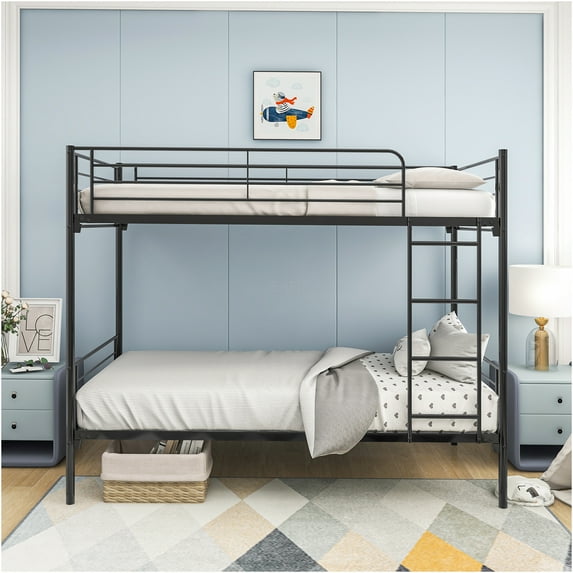 JERFIT Twin over Twin Metal Bunk Bed with Ladder, Black Space Saving Sturdy Frame for Bedroom, Guest Room, No Box Spring Needed