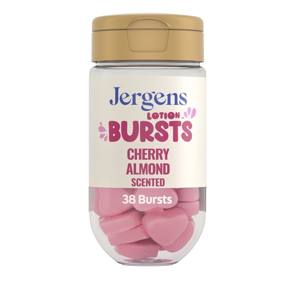 Jergens Cherry Almond Lotion Bursts, Squishy Heart-Shaped Moisturizer Bursts, 38 Ct
