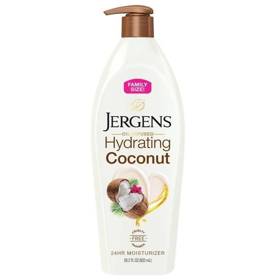 Jergens Hydrating Coconut Body Lotion Moisturizer for Dry Skin, Dermatologist Tested, 28.2 oz