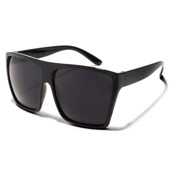 JERI Super Dark XL Square Trapezoid Sunglasses for Men & Women, Oversized Flat Top Fashion Shades, 100% UV400 Protection Black