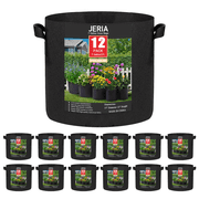 JERIA 12-Pack 10 Gallon, Vegetable/Flower/Plant Grow Bags, Aeration Fabric Pots with Handles (Black), Come with 12 Pcs Plant Labels