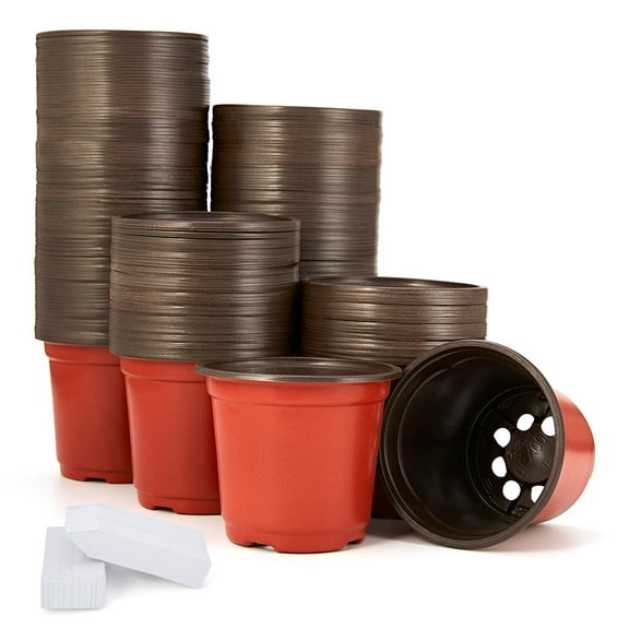 JERIA 200-Pack 4 Inch Plastic Plant Nursery Pots Come with 200 Pcs Plant Labels, Seedling Flower Plant Container and Seed Starting Pots