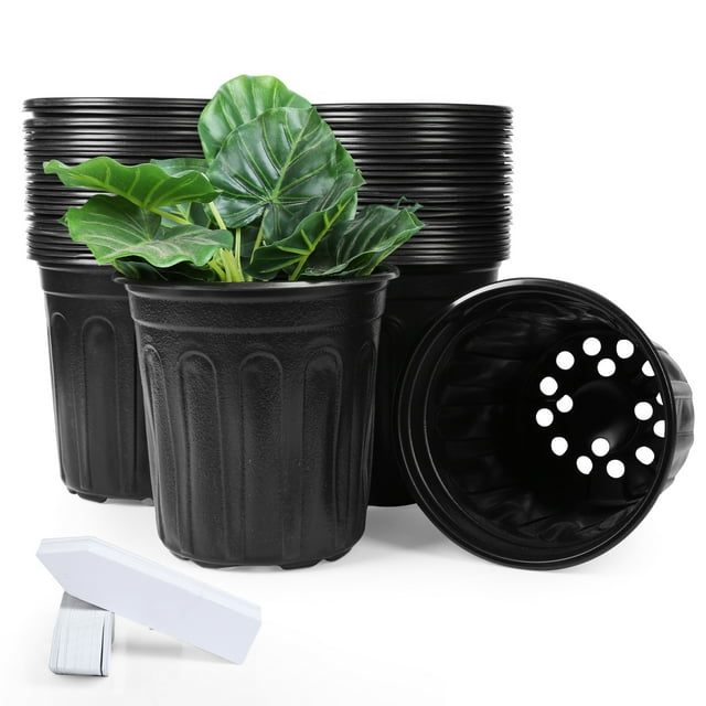 JERIA 50Pack 1 Gallon Flexible Plant Nursery Pots with 50Pcs Plant