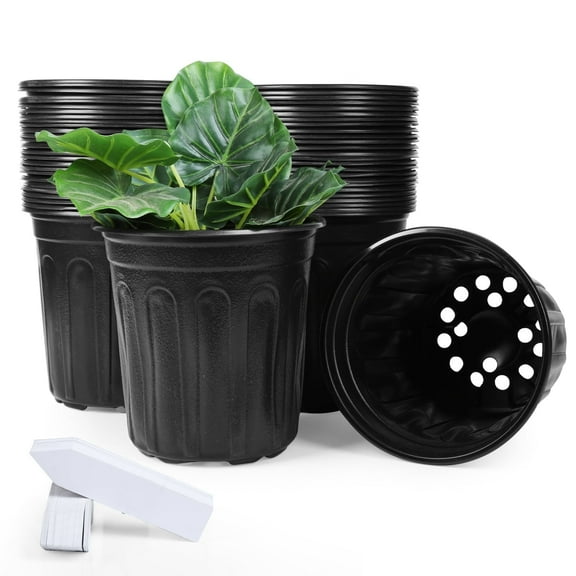 JERIA 6.70" x 5.10" x 6.90" Black Plastic Plant Nursery Pots with Reusable (50 Count)