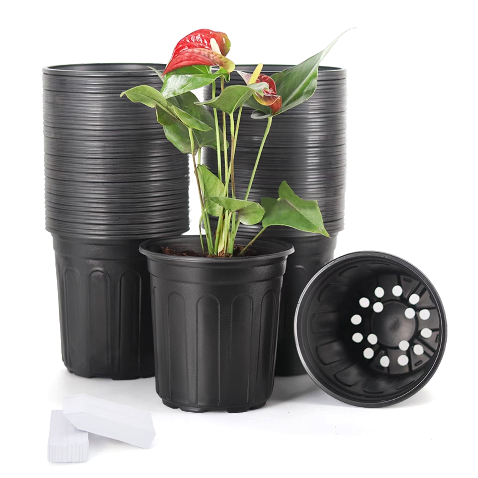 JERIA 6.70" x 5.10" x 6.90" Black Plastic Plant Nursery Pots with Reusable (50 Count)